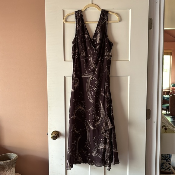 Vintage Y2K brown ruffle patterned midi dress - Picture 3 of 3